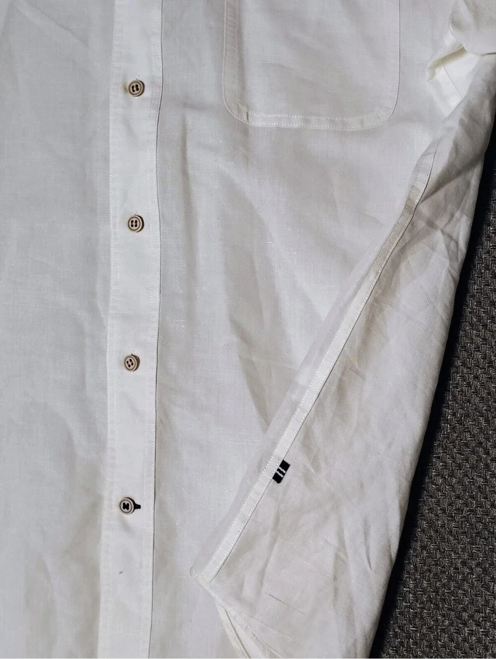 Nautica White Shirt Short Sleeve Cotton Ramie Linen Blend Pocket Men's Size M